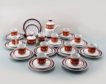 Vintage . pmr bavaria jaeger & co porcelain set for 12 people 39 piece set mid century 70s orange white porcelain RARE!