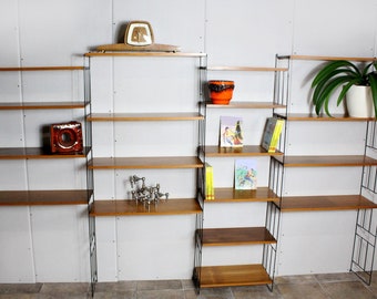 Vintage. Mid Century Danish STRING Shelf System 60s Pop Art Teak Wood Furniture Metal Snap Shelf System Large Set