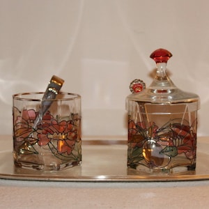 Coffee glass set for sugar cubes and fine sugar Handmade glass with beautiful pattern