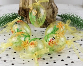 Easter egg decoration set of 6 sturdy plastic yellow eggs transparent for hanging