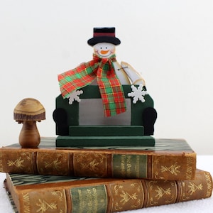 Vintage napkin holder 80s Christmas table decoration snowman handmade