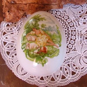 Vintage Porcelain Tin Bavaria Candy Bowl Cookie Jar Porcelain Egg