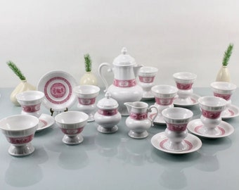 Set 40 Piece Rüdesheimer cup, saucers, plates, coffee pot cream bowl, sugar bowl, Heinrich porcelain coffee Asbach.