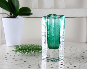 Vintage. Walther Design Glass Vase Green Transparent - 1960s Mid Century Pop Art Rockabilly Generation Decoration