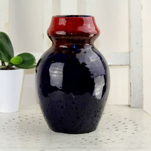 Vase Ceramic Red Blue Shiny Kurt Tschörner Mid Century Vintage 70s
