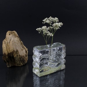Jarrón de cristal transparente blanco bloque de cristal decoración de mesa coleccionable para jarrón de rama de flores individuales