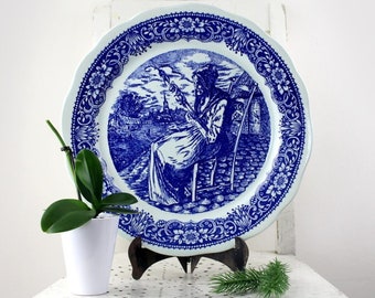 Vintage. Original  Boch Delft ceramic cake plate 35 cm wall decor blue white Made in Netherlands national product