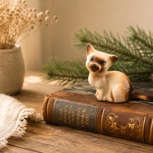 Vintage Porcelain Cat 1970s – Small Siamese Cat Figurine – Miniature Porcelain Cat Figurine – Collector's Figurine for Display Case