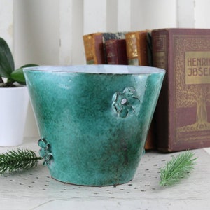 Ceramic Flowerpot Handmade 70s Flower Vase Ceramic Table Decoration Large Flowerpot Mint Green