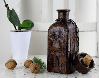 Exceptional drinking bottle covered with leather Antique handmade from Germany wine bottle