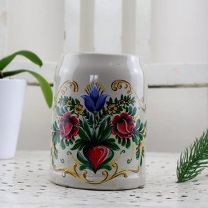 Vintage beer mug flower pattern ceramic handmade 0.5 liter image 1