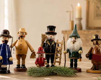 Vintage incense smoker from the Ore Mountains – Handcrafted wooden figure from the 1960s/1970s – Christmas collector's item – Selection
