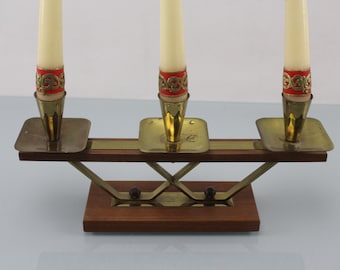 Candle holder made of teak wood and brass candlestick candlestick 60s Mid Century