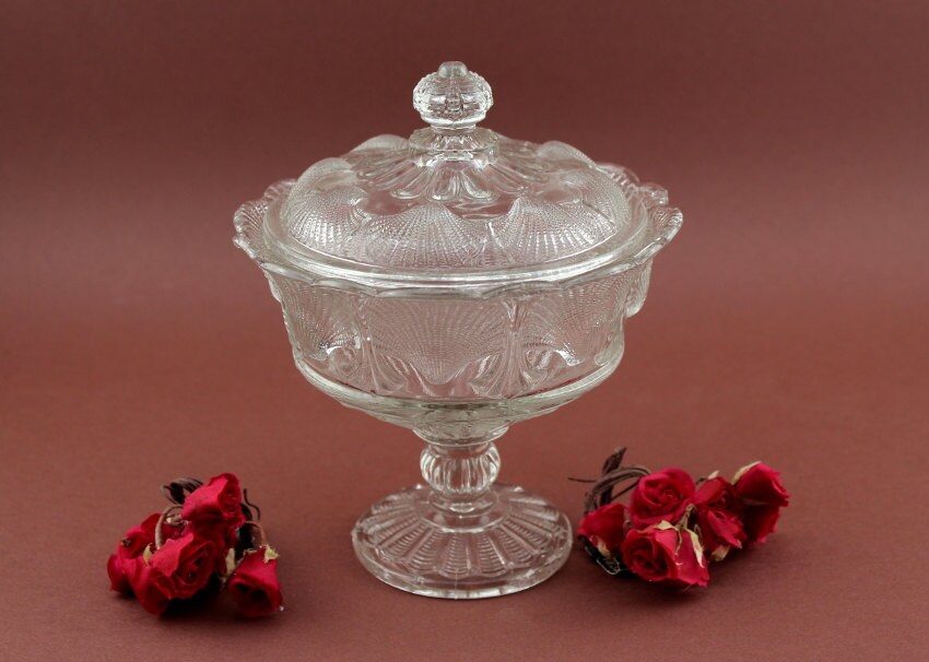 Antique glass bowl with lid Made in Germany Vintage antique Etsy