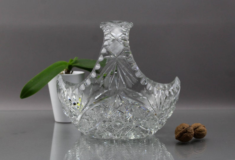 Vintage. Large Glass Lead Crystal Bowl Bowl With Handle Etsy