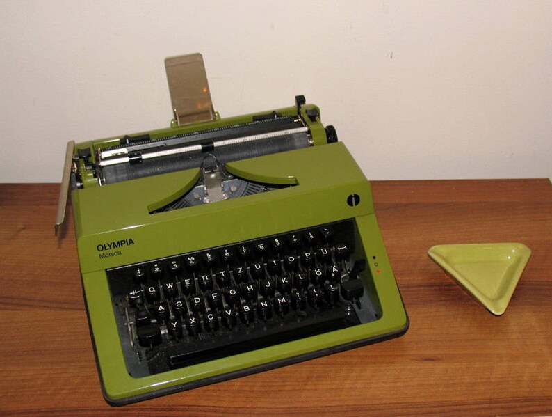 Green Olive Black Travel Typewriter Working Typewriter Green Typewriter Manual Typewriter Olympia Monica 70s Office Home Decor