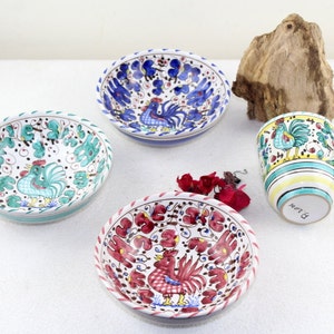 Bathroom set three bowls and a toothbrush cup hand-painted designer ceramic country house style 70s