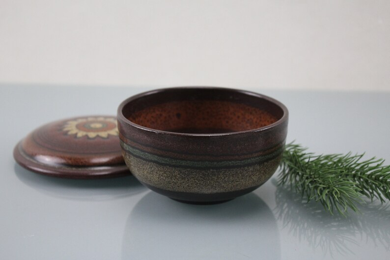 Vintage 70s Porcelain Lidded Jar Sun / Flower Pattern Ceramic Porcelain