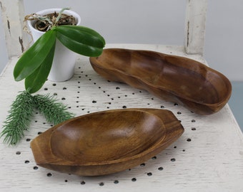 Mid Century Vintage Wood 2 Piece Set Bowl Table Decoration 70s Handcraft