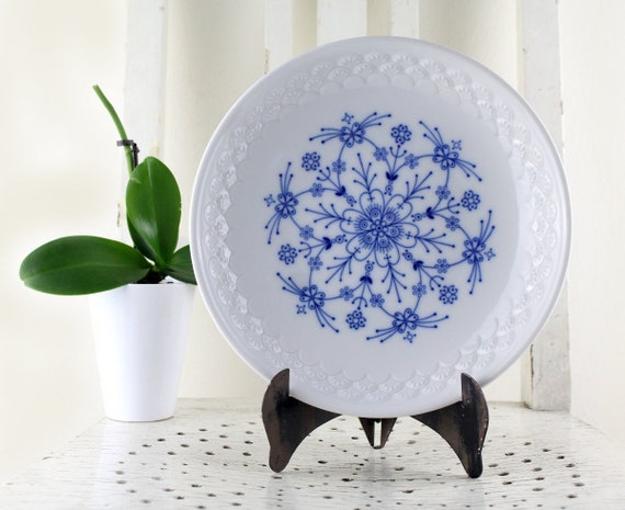 VINTAGE Hutschenreuther Bavaria Germany Porzellan Schüssel Teller Handarbeit Blumenmuster Blau Weiß Hochwertiges Porzellan GDR DDR