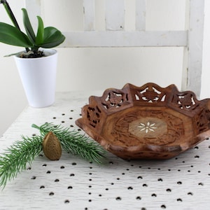 Mid Century Teak wood bowl Tischdekoration 50s very valuable piece of handmade Made in Germany image 2