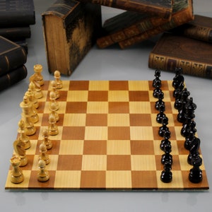 Old chess game board game with wooden figures 60s chess board wooden chess figures hand-carved figures mill board