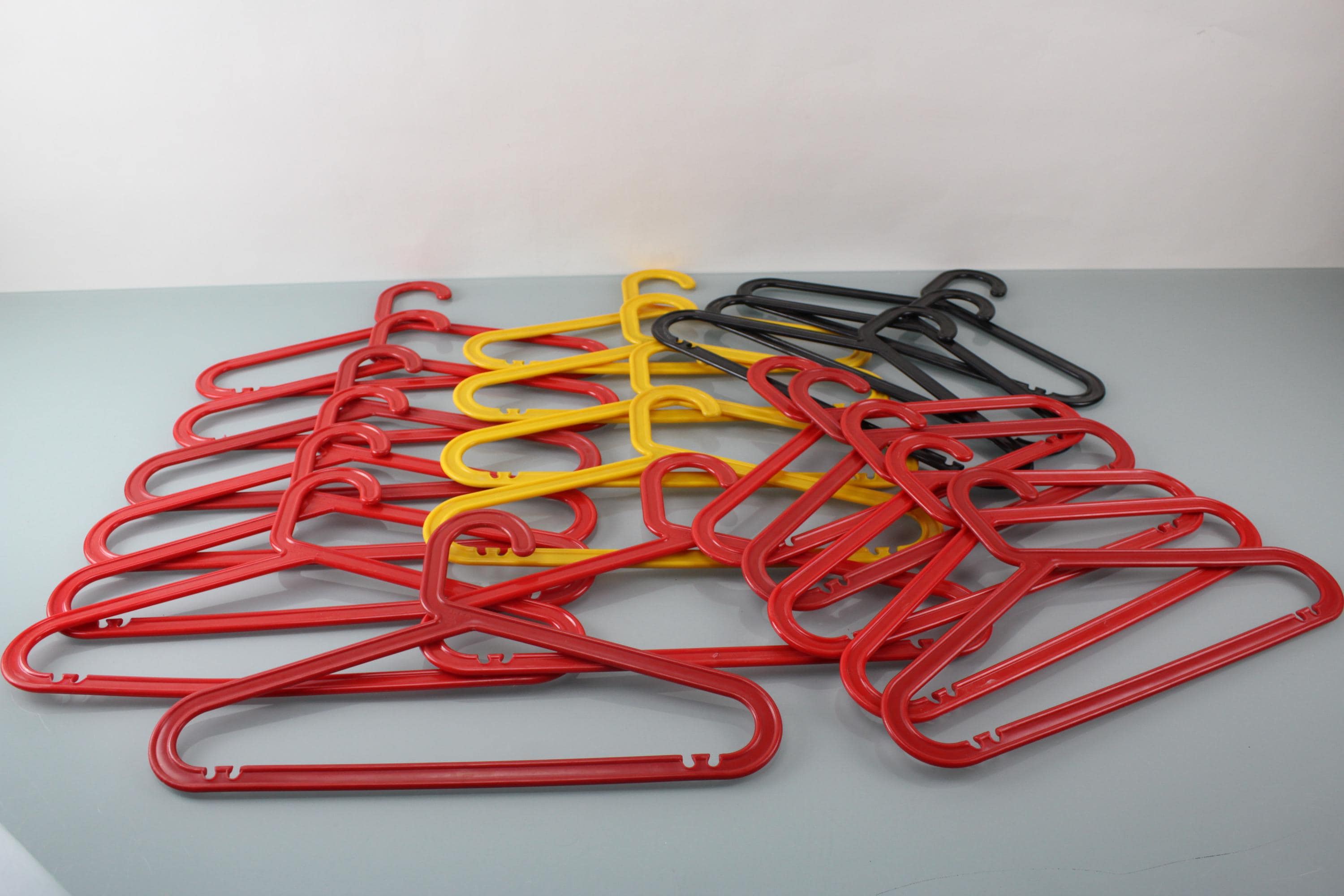 Set of 20 Vintage IKEA Coat Hangers in Red, Yellow and Black Made