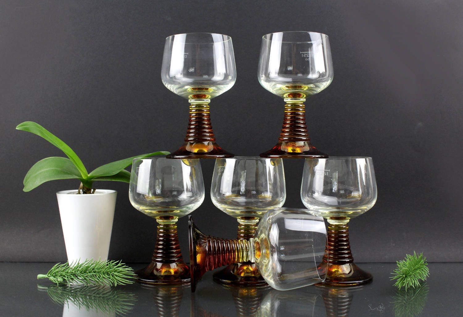 Vintage. 6 Pieces of Wine Glasses From the 60s Yellow Glass Etsy