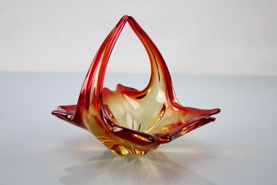 Glass Basket Red Orange Yellow fire Glass Bowl Murano Glass Etsy