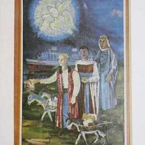 Vintage. Christmas picture from the year 1986 mural postcards pictures Jesus Christ birth Nazareth Maria and Josef image 3