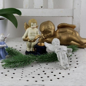4 pieces vintage porcelain and ceramic angel wall angel - candle holder angel - golden angel - display case angel vintage decoration