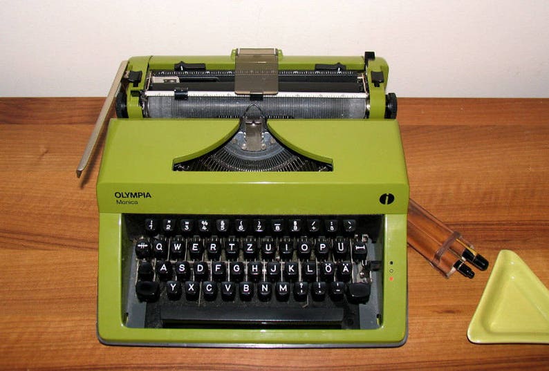 Green Olive Black Travel Typewriter Working Typewriter Green Typewriter Manual Typewriter Olympia Monica 70s Office Home Decor