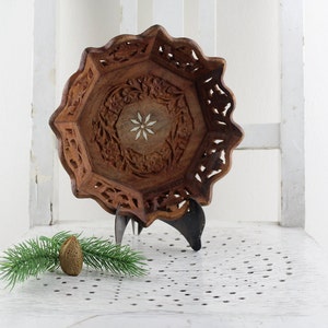 Mid Century Teak wood bowl Tischdekoration 50s very valuable piece of handmade Made in Germany image 4