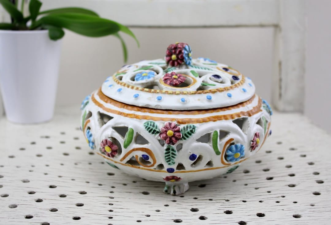 Ceramic Tin Storage Box Antique Candy Bowl Bowl With Lid Handmade Made ...