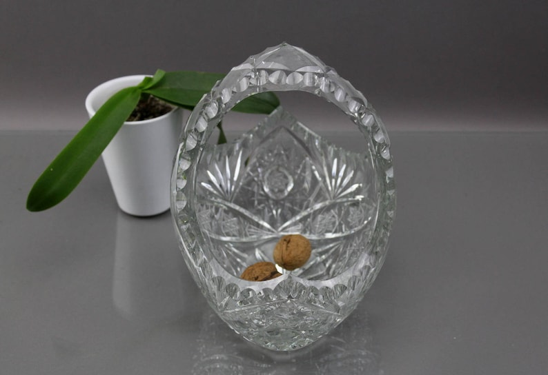 Vintage. Large Glass Lead Crystal Bowl Bowl With Handle Etsy