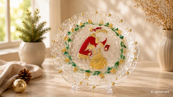 Vintage Walther Glas Weihnachtsteller 38 cm – Seltener großer Glasteller – Made in Germany – Weihnachtsdekoration