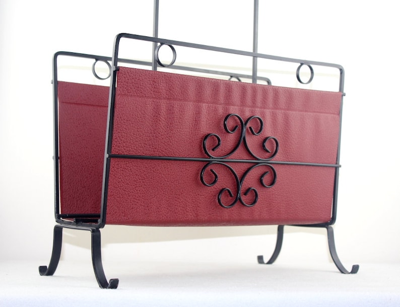 Vintage Magazine Newspaper Rack Made of High Quality Leather and Metal