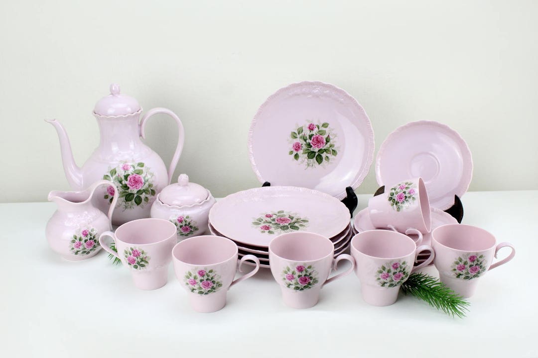 Rosa Porzellan Set 21 Teile für 6 Personen Kostbares Hutschenreuther Rose Hochwertiges Handgemachtes Porzellan Bavaria Germany