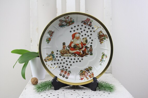Vintage Weihnachtsschale HP Bavaria – Servierplatte mit Weihnachtsmann Motiv aus den 60er Jahren
