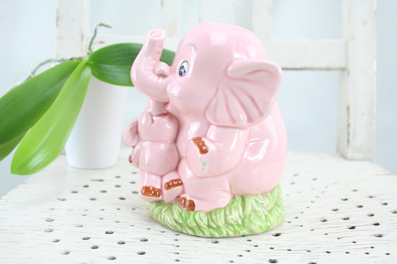 Elephant Money Box Porcelain Piggy Bank Vintage Display Case Figure