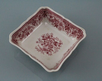 Villeroy & Boch Fasan red Vitro porcelain copper print engraving underglaze decoration "square bowl"