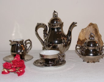 Vintage porcelain coffee service set silver very high quality set of HEGEMANN Porcelain Manufactory Porcelain Silver