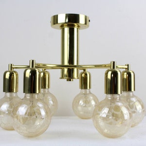 Mid Century 70s Ceiling Lamp with Extra Large Light Bulbs Sputnik Lamp Brass Hanging Lamp 6 Arm Lamp