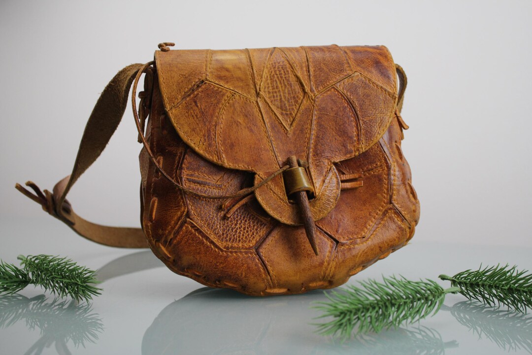 Vintage 1960s Handbag, Genuine Leather, Brown, Rustic, Vintage Shop ...
