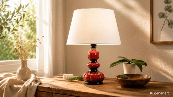 Scheurich Keramik Tischlampe Space Age – Vintage Mid Century Lampe Rot Schwarz – 60er Jahre Keramiklampe – E27 Beleuchtung