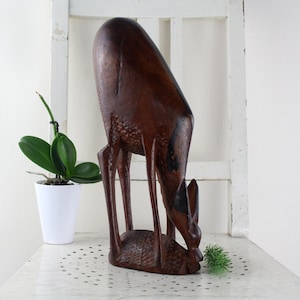 Mid Century 60s Teak Wood Deer Animal Statue Precious Handcraft Danish Design Wood Vintage Wood Carving Scandinavian