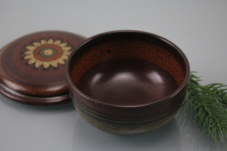 Vintage 70s Porcelain Lidded Jar Sun / Flower Pattern Ceramic Porcelain