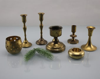 7 pieces brass candle holders Mid Century table decoration High quality candle holders Modern brass design