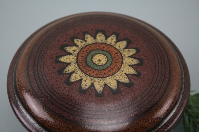 Vintage 70s Porcelain Lidded Jar Sun / Flower Pattern Ceramic Porcelain