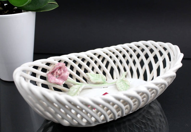 Vintage porcelain bowl with rose table decoration Hand made and painted by Janusz Baranowski Made in Poland